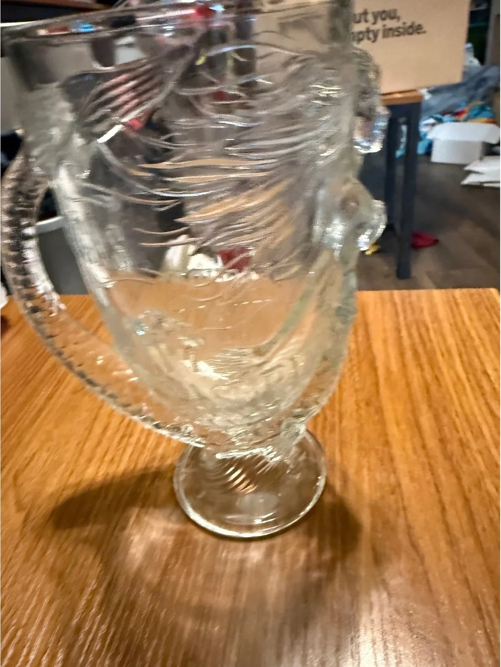 Vintage Clear Glass Trophy Mug with Embossed Design